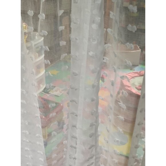 White Sheer Curtain Panels with Polka Dot Design set of 2 Panels 56Wx63L - Picture 2 of 7